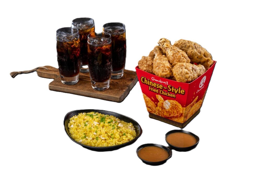 8 Pieces Chinese Style Fried Chicken Bucket Meal with Rice + Drinks + Gravy Sauce